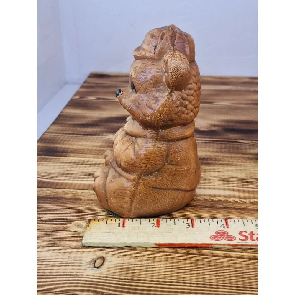 Set of 2 - Large‎ Teddy Salt Pepper Shakers 1960s Felted Bottom Bear In Hat 5
